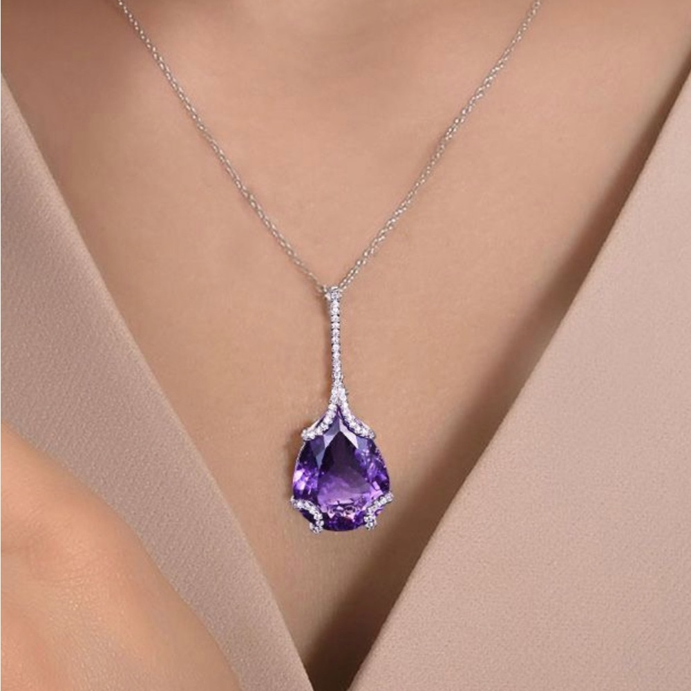 Nextnecklace Amethyst Pear Cut Pendant Necklace 925 Sterling Silver